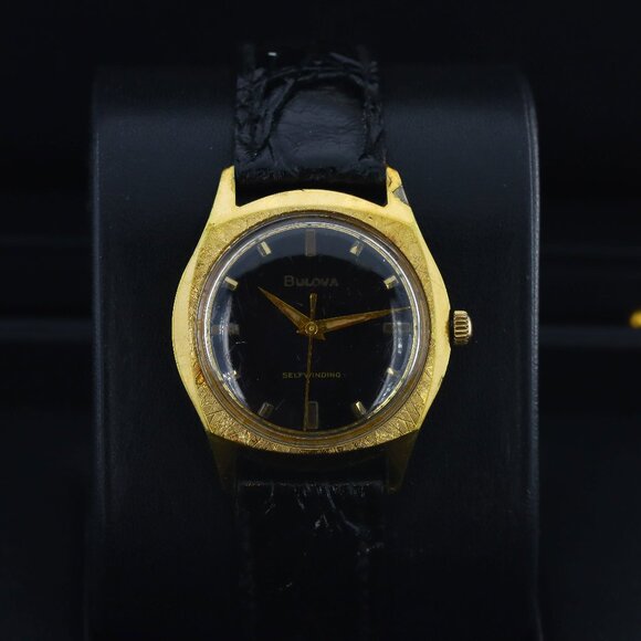Bulova Vintage Circa 1960's Automatic, Black Dial - Gold Plated on Strap